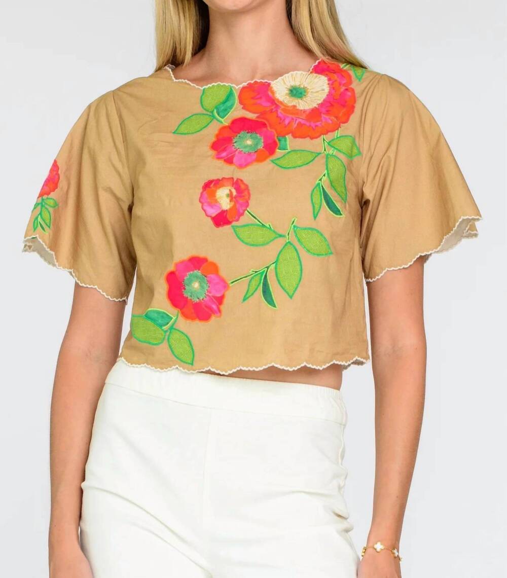 NEW ELIZABETH JAMES THE LABEL women's paloma scalloped embroidery top in poppy p